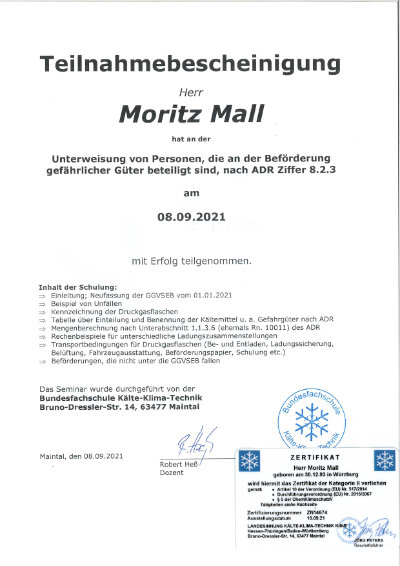 Gefährliche Güter Teilnahmebescheinigung
